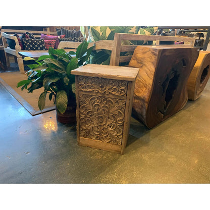 Hand Carved Solid Wooden Bedside Table with One door and Storage One Drawer Nightstand - Bone Inlay Furnitures