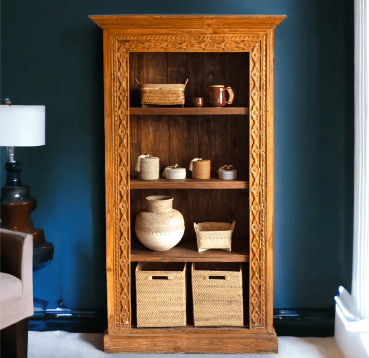 Hand Carved Solid Wooden Bookshelf Bookshelf - Bone Inlay Furnitures