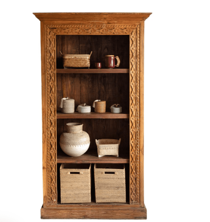 Hand Carved Solid Wooden Bookshelf Bookshelf - Bone Inlay Furnitures