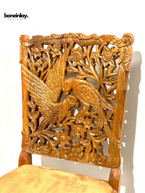 Hand Carved Solid Wooden Menagerie Parrot Dining Chair Dining Chair - Bone Inlay Furnitures