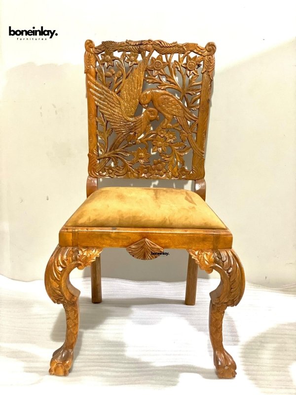 Hand Carved Solid Wooden Menagerie Parrot Dining Chair Dining Chair - Bone Inlay Furnitures