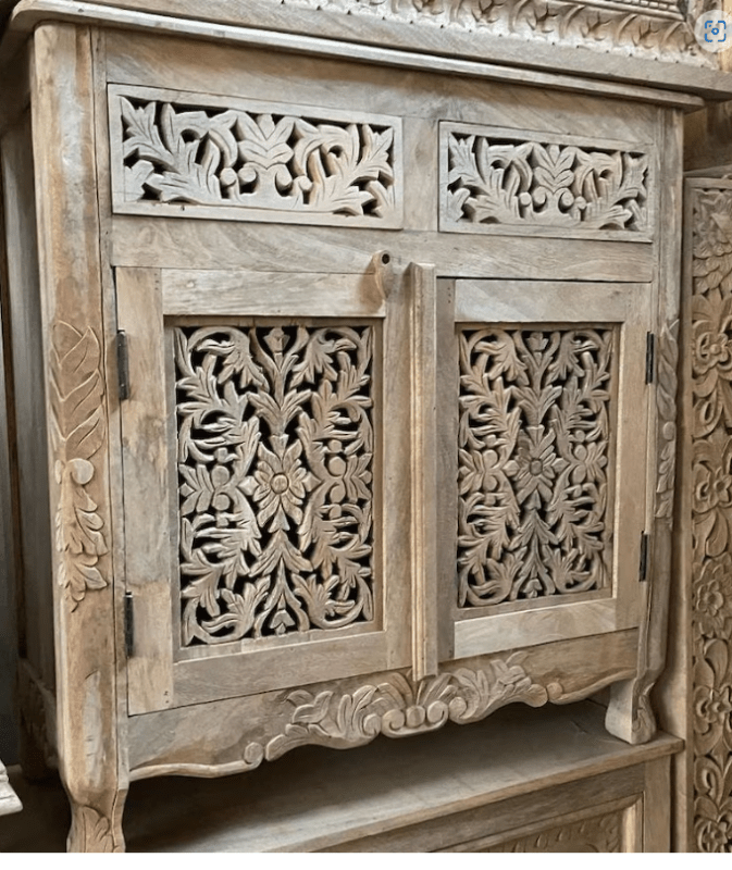 Hand Carved Solid Wooden with Two Doors and Two Drawers Entryway Cabinet Cabinet - Bone Inlay Furnitures