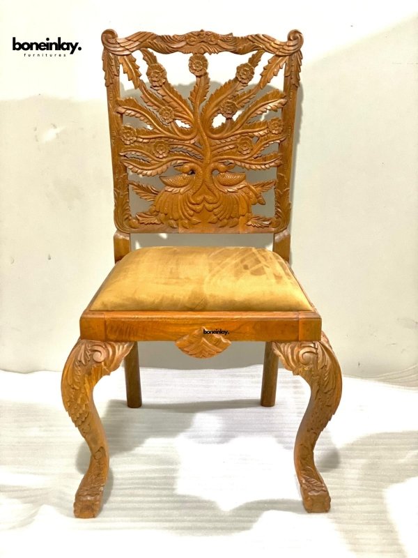 Hand Carved Traditional Solid Wood Swan Dining Chair Dining Chair - Bone Inlay Furnitures