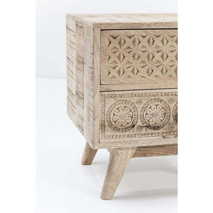 Hand Carved Two Door Nightstand in Natural Color Nightstand - Bone Inlay Furnitures