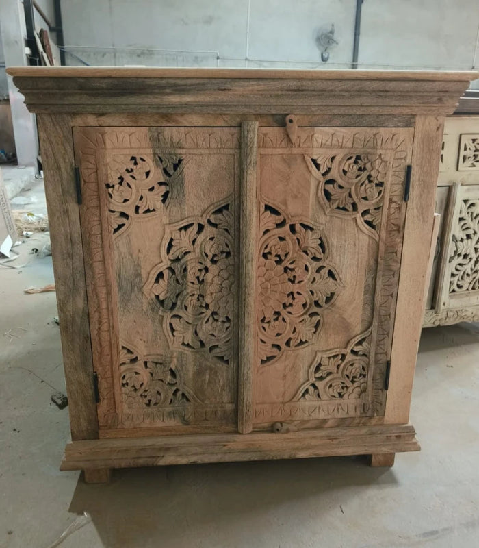 Hand Carved Two Doors Solid Wooden Entryway Console Cabinet Cabinet - Bone Inlay Furnitures