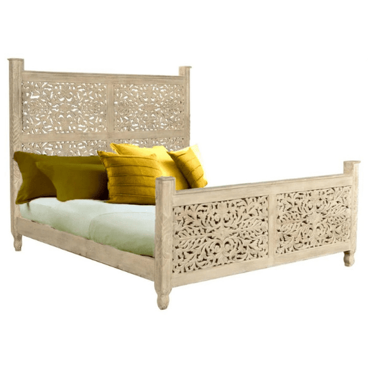 Hand Carved Wooden Bed Beds & Bed Frames - Bone Inlay Furnitures