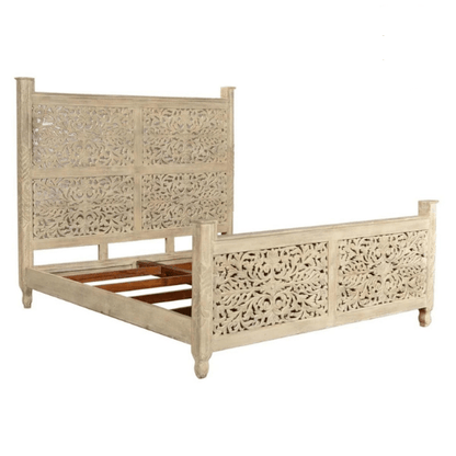 Hand Carved Wooden Bed Beds & Bed Frames - Bone Inlay Furnitures