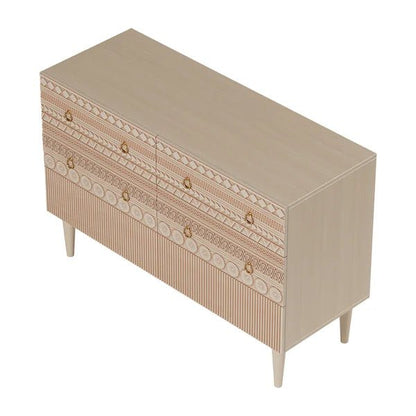 Hand Carved Wooden Boho Bedroom Chest of Six Drawers Chest of Drawers - Bone Inlay Furnitures