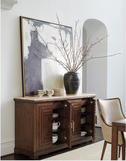 Hand Carved Wooden Brown Color Sideboard Buffet with Four Doors Buffet & Sideboard - Bone Inlay Furnitures