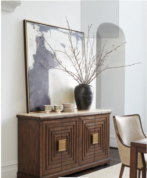 Hand Carved Wooden Brown Color Sideboard Buffet with Four Doors Buffet & Sideboard - Bone Inlay Furnitures