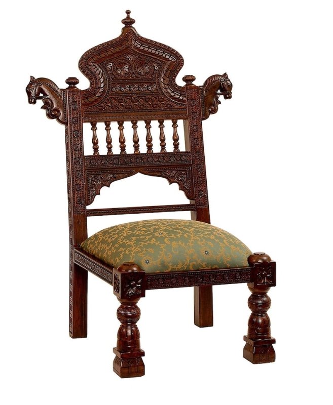 Hand Carved Wooden Low Height Brown Color Chair with Cushion Chair - Bone Inlay Furnitures