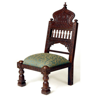 Hand Carved Wooden Low Height Brown Color Chair with Cushion Chair - Bone Inlay Furnitures