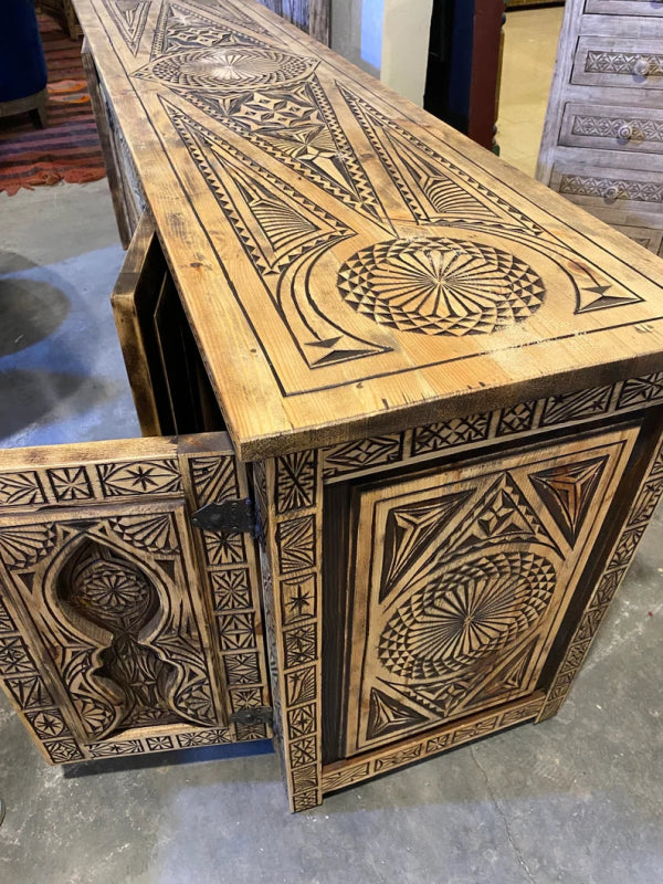 Hand Carved Wooden Sideboard Cabinet Furniture with Four Door Buffet & Sideboard - Bone Inlay Furnitures