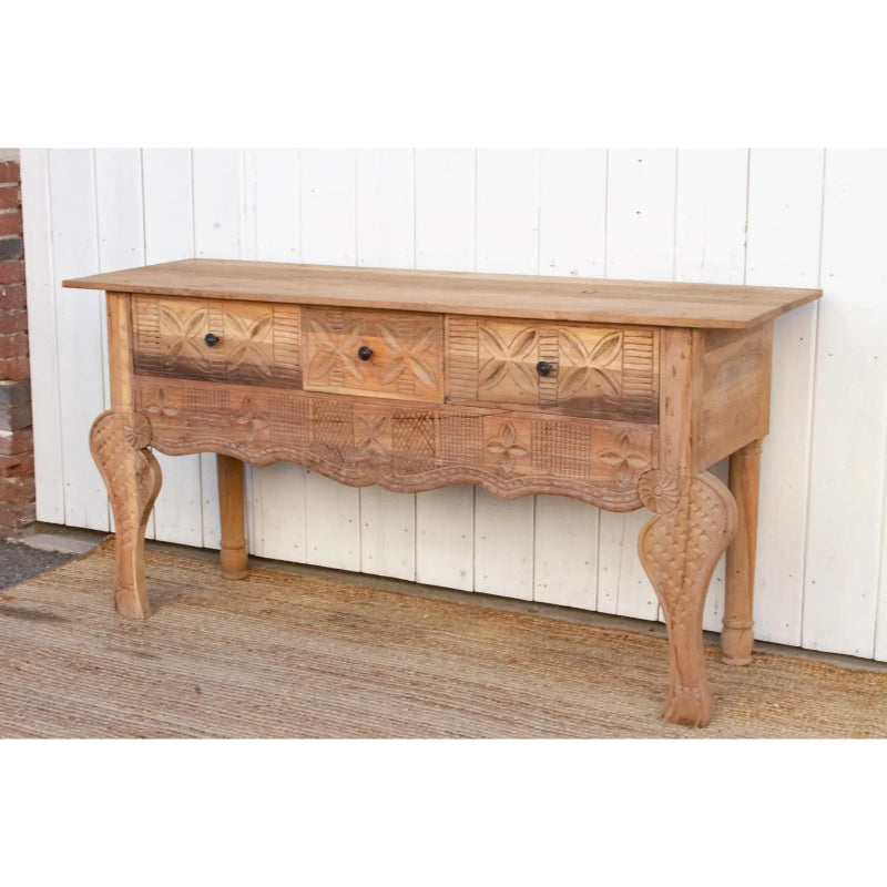 Hand Carved Wooden Three Drawer Console Table console table - Bone Inlay Furnitures