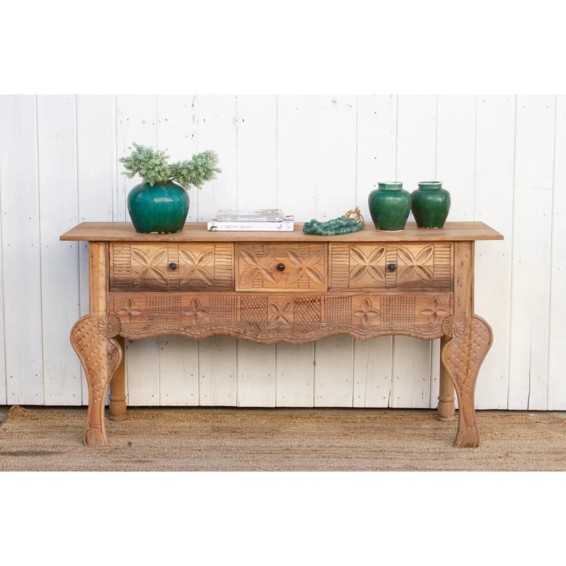 Hand Carved Wooden Three Drawer Console Table console table - Bone Inlay Furnitures