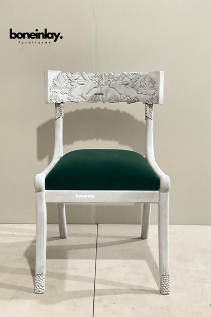 Hand Carved Wooden White Color Fable Dining Chair Chair - Bone Inlay Furnitures