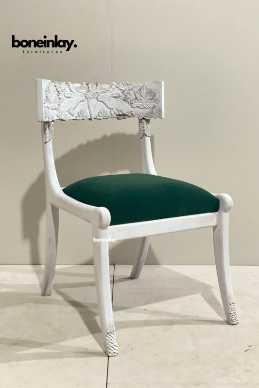 Hand Carved Wooden White Color Fable Dining Chair Chair - Bone Inlay Furnitures