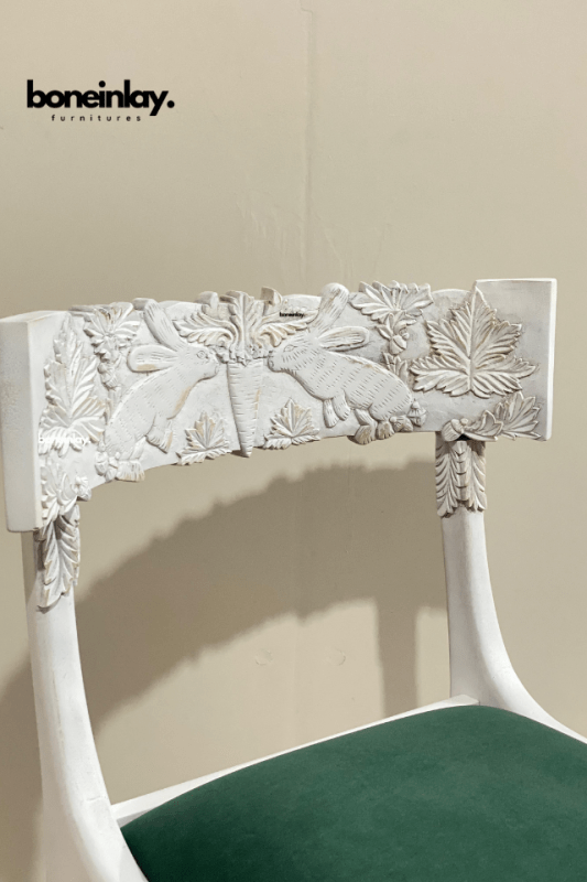 Hand Carved Wooden White Color Fable Dining Chair Chair - Bone Inlay Furnitures