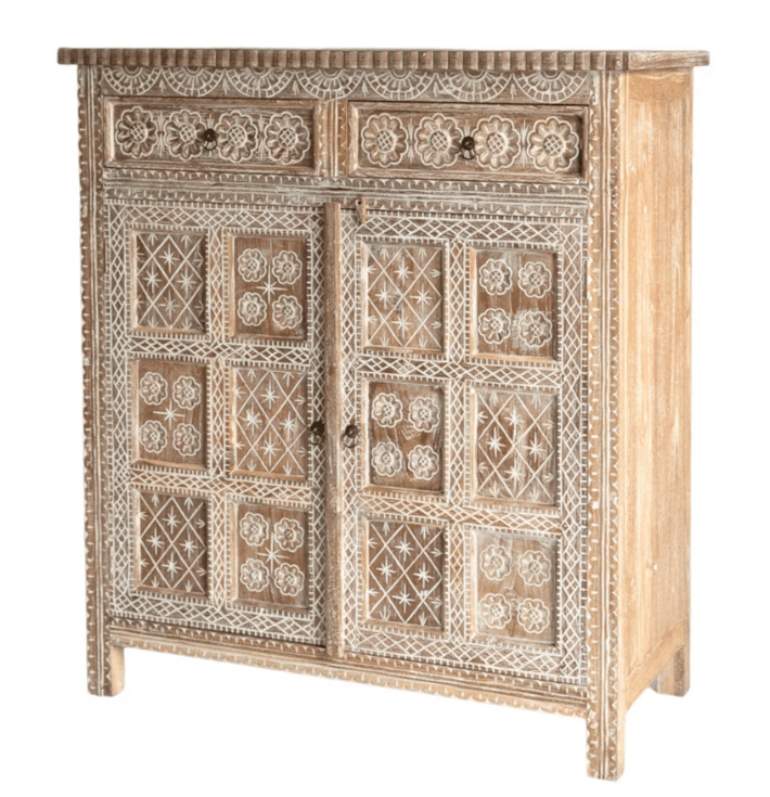 Hand Carving Solid Wooden Indian Cabinet Cabinet - Bone Inlay Furnitures