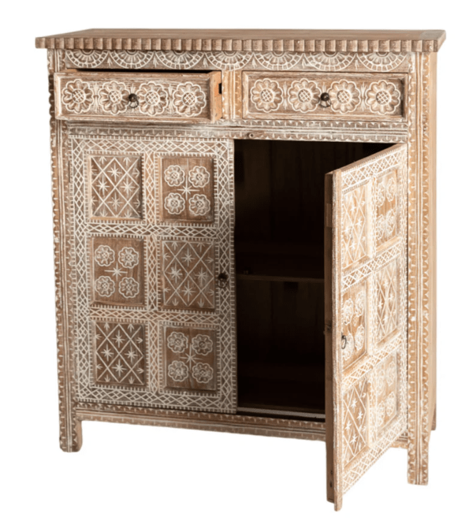 Hand Carving Solid Wooden Indian Cabinet Cabinet - Bone Inlay Furnitures