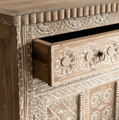 Hand Carving Solid Wooden Indian Cabinet Cabinet - Bone Inlay Furnitures