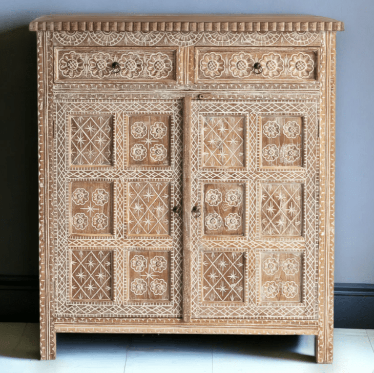 Hand Carving Solid Wooden Indian Cabinet Cabinet - Bone Inlay Furnitures