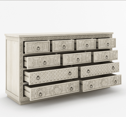 Hand Craved Large Chest of Eleven Drawers Chest of Drawers - Bone Inlay Furnitures