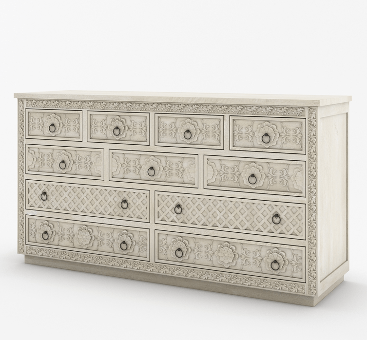 Hand Craved Large Chest of Eleven Drawers Chest of Drawers - Bone Inlay Furnitures