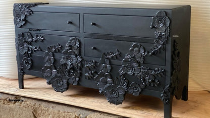 Handcarved Black Enchantment Six Drawers Dresser Drawer Dresser - Bone Inlay Furnitures