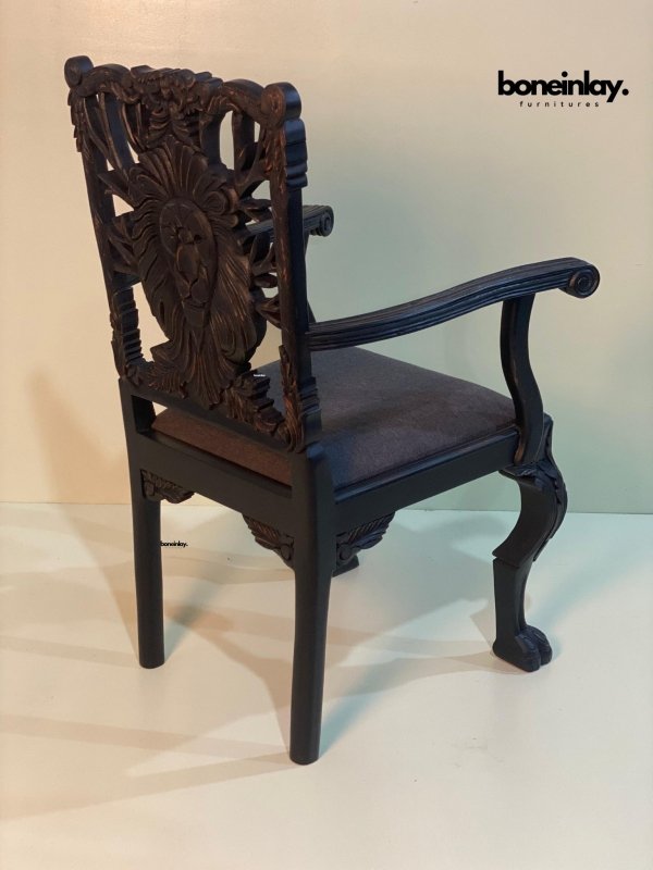 Handcarved Black Menagerie Lion Dining Chair Dining Chair - Bone Inlay Furnitures