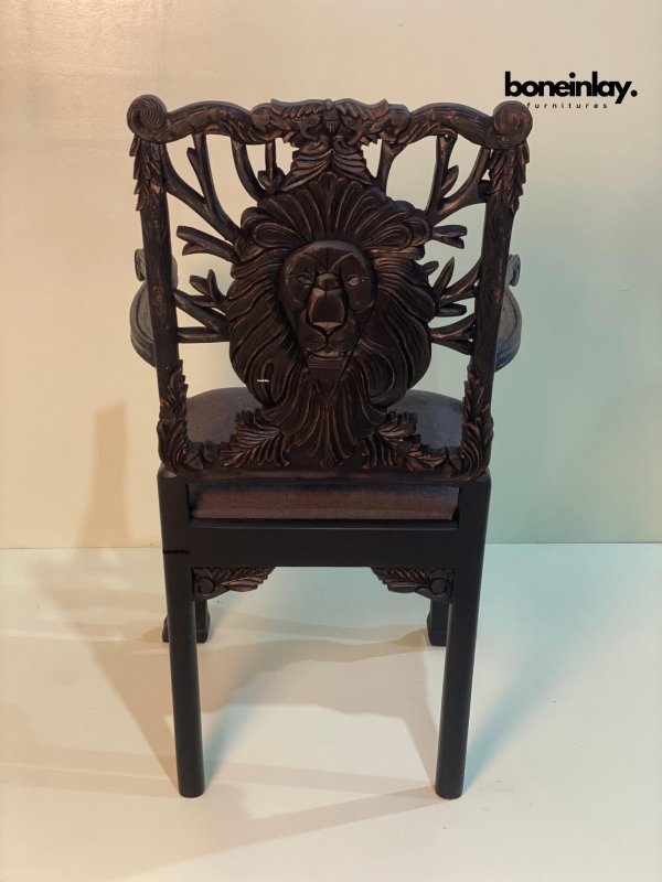 Handcarved Black Menagerie Lion Dining Chair Dining Chair - Bone Inlay Furnitures