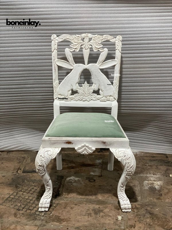 Handcarved Menagerie Bunny Dining Chair | Handcraved Wooden Dining Room Decor Chair - Bone Inlay Furnitures