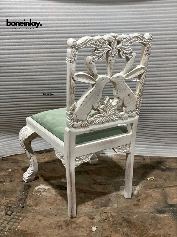 Handcarved Menagerie Bunny Dining Chair | Handcraved Wooden Dining Room Decor Chair - Bone Inlay Furnitures