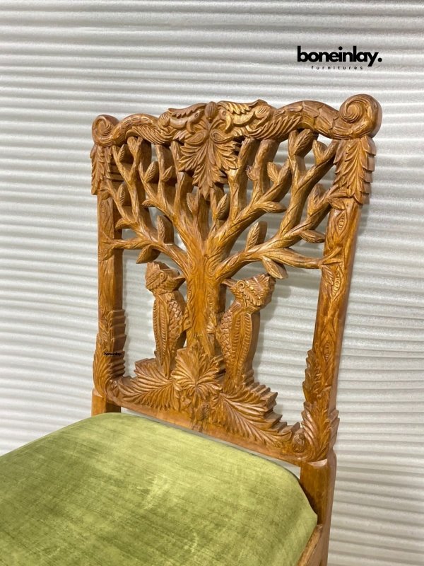 Handcarved Menagerie Woodpecker Dining Chair | Handcraved Wooden Dining Table Chair Dining Chair - Bone Inlay Furnitures