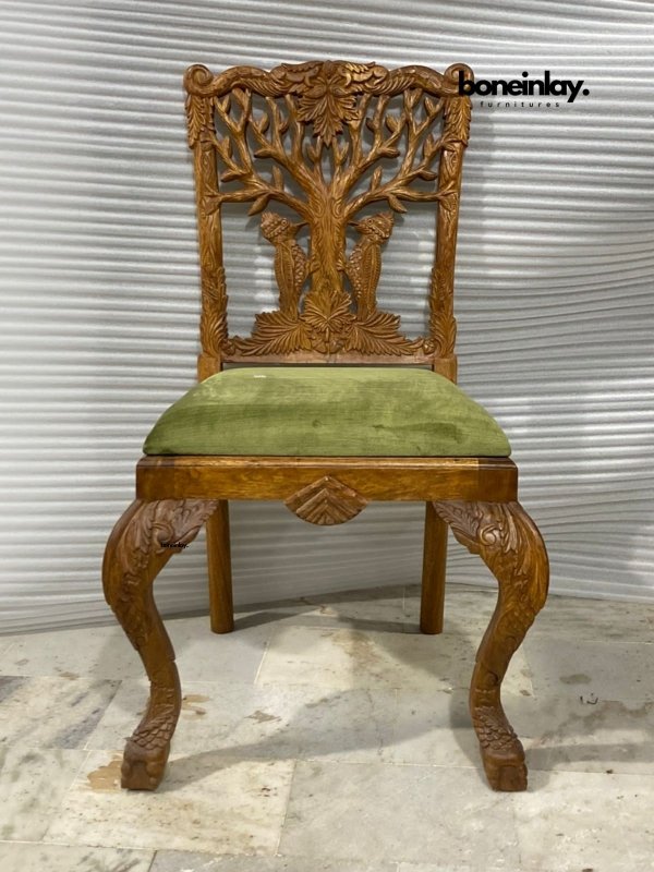 Handcarved Menagerie Woodpecker Dining Chair | Handcraved Wooden Dining Table Chair Dining Chair - Bone Inlay Furnitures