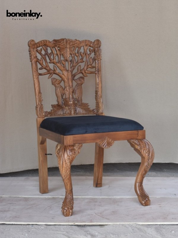 Handcarved Menagerie Woodpecker Dining Chair | Handcraved Wooden Dining Table Chair Dining Chair - Bone Inlay Furnitures