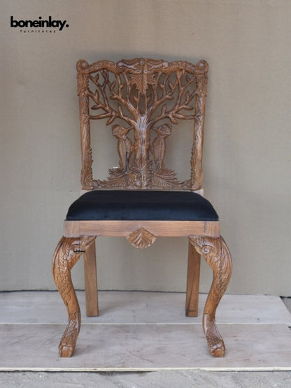 Handcarved Menagerie Woodpecker Dining Chair | Handcraved Wooden Dining Table Chair Dining Chair - Bone Inlay Furnitures