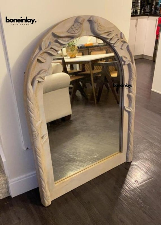 Handcrafted Wooden Bird Mirror mirror frame - Bone Inlay Furnitures