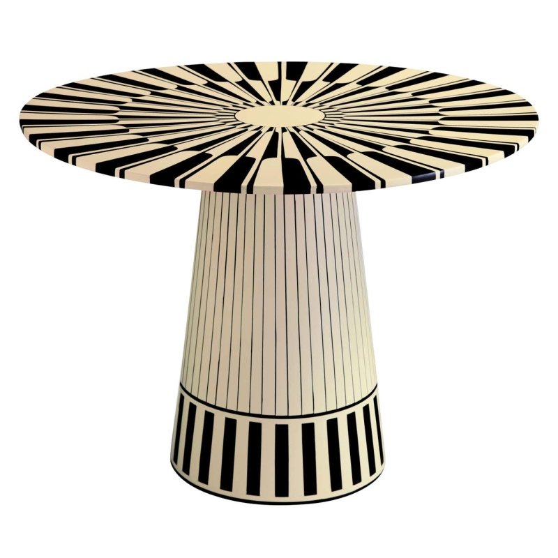 Handmade Bone Inlay Black and White Round Dining Table and Kitchen Table Dining Table - Bone Inlay Furnitures