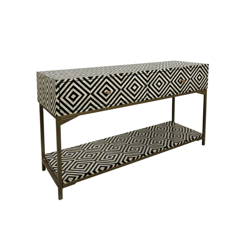 Handmade Bone Inlay Classic Design Black and White Console Table with Two Drawers console table - Bone Inlay Furnitures