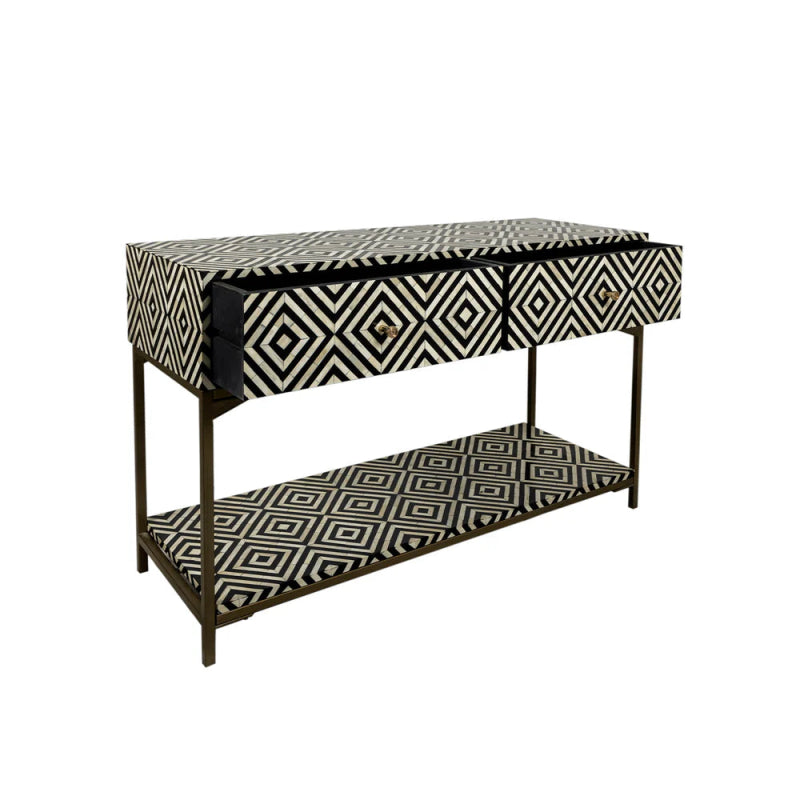 Handmade Bone Inlay Classic Design Black and White Console Table with Two Drawers console table - Bone Inlay Furnitures