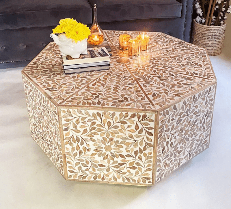 Handmade Bone Inlay Coffee Table White Color | Inlay Coffee Table Coffee Table - Bone Inlay Furnitures