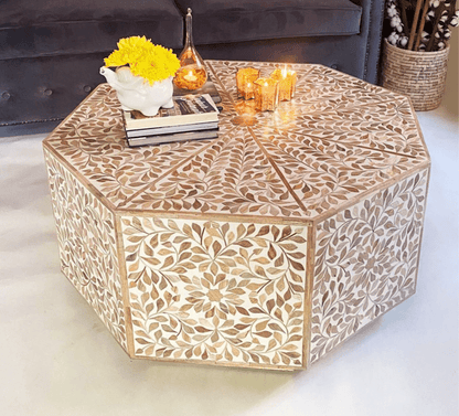 Handmade Bone Inlay Coffee Table White Color | Inlay Coffee Table Coffee Table - Bone Inlay Furnitures