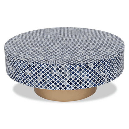 Handmade Bone Inlay Round Coffee Table Blue Color | Hand Crafted Center Table Coffee Table - Bone Inlay Furnitures