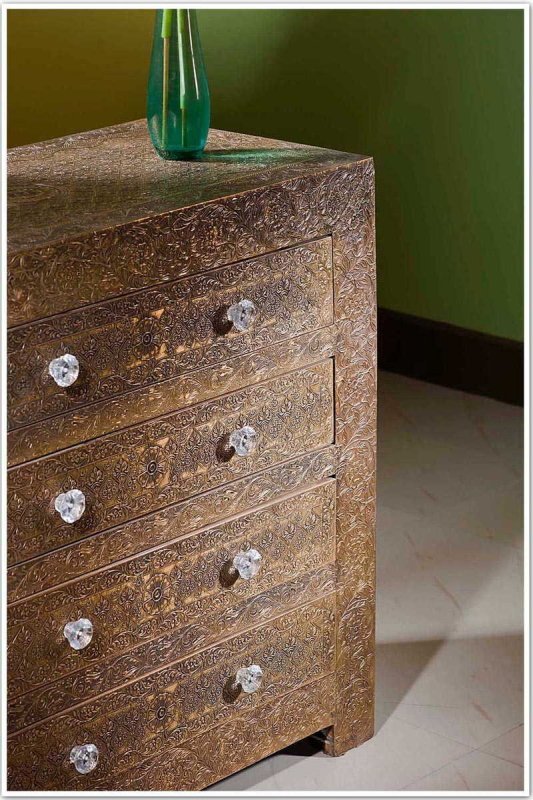 Handmade Brass Embossed Metal Dresser | Metal Chest of Drawer Drawer Dresser - Bone Inlay Furnitures