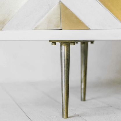 Handmade Brass embossed Sideboard | Chevron Brass, Gold and white Buffet Table Buffet & Sideboard - Bone Inlay Furnitures