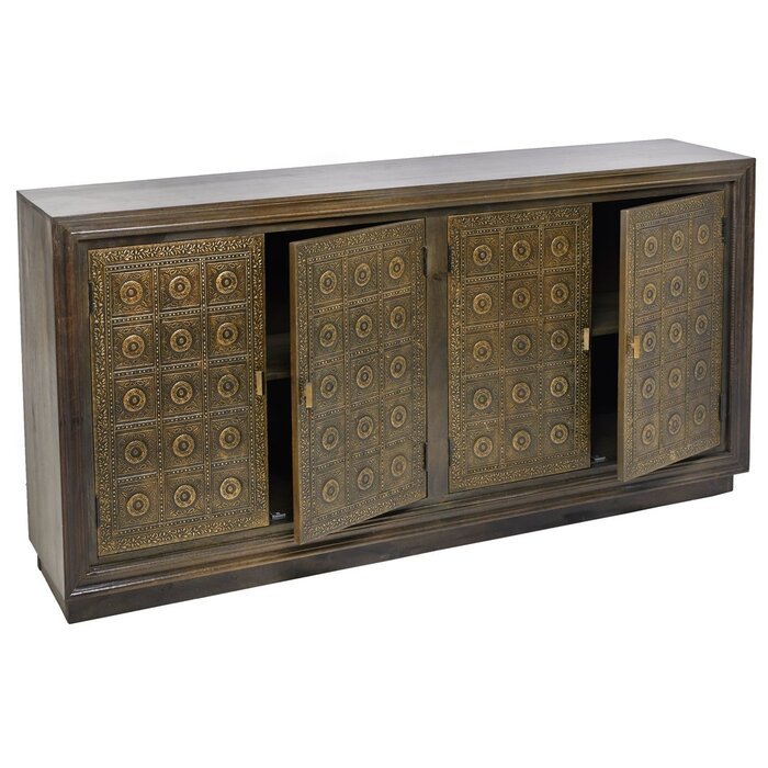 Handmade Brass Overlay Sideboard | Embossed Metal Buffet Table Buffet & Sideboard - Bone Inlay Furnitures