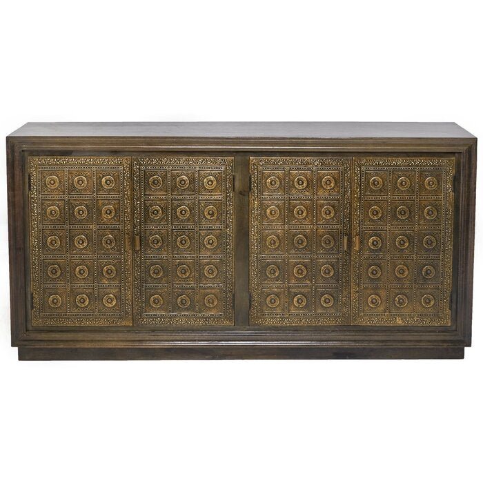 Handmade Brass Overlay Sideboard | Embossed Metal Buffet Table Buffet & Sideboard - Bone Inlay Furnitures