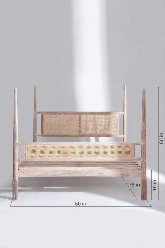 Handmade Cane Design Bed with Canopy Beds & Bed Frames - Bone Inlay Furnitures