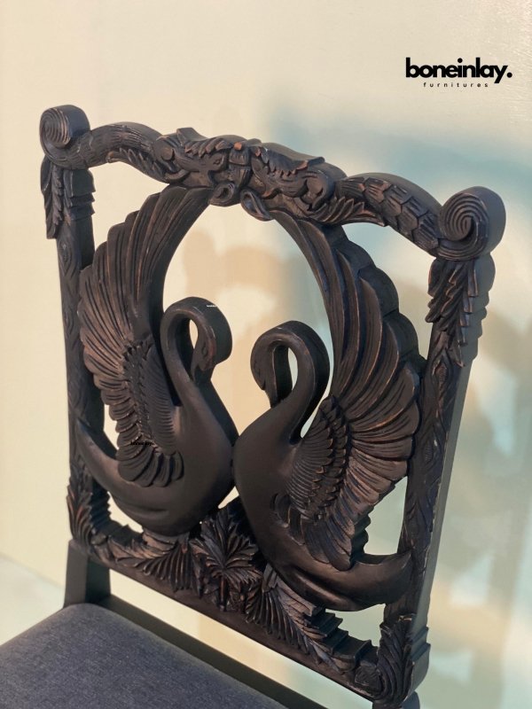 Handmade Craved Black Menagerie Dining Swan Chair Chair - Bone Inlay Furnitures